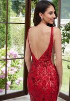 Open Back Floral Sequin Net Prom Dress