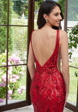 Open Back Floral Sequin Net Prom Dress