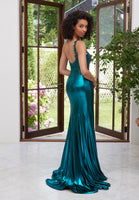 One Shoulder Lace Foiled Jersey Prom Dress