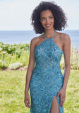 Allover Floral Sequin Halter Neck Prom Dress