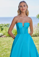 V-Notch Mikado Ball Gown with Puff Sleeves