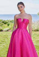 V-Notch Mikado Ball Gown with Puff Sleeves