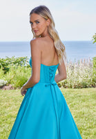 V-Notch Mikado Ball Gown with Puff Sleeves