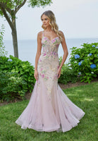 Floral Beaded Open Back Mermaid Prom Dress