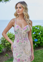 Floral Beaded Open Back Mermaid Prom Dress