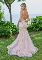 Floral Beaded Open Back Mermaid Prom Dress
