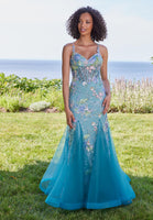 Floral Beaded Open Back Mermaid Prom Dress