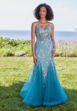 Floral Beaded Open Back Mermaid Prom Dress