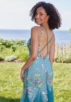 Floral Beaded Open Back Mermaid Prom Dress