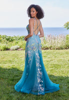 Floral Beaded Open Back Mermaid Prom Dress