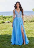 Plunging A-Line Prom Dress with Embroidered Appliqués