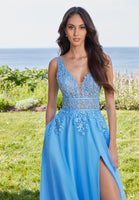 Plunging A-Line Prom Dress with Embroidered Appliqués