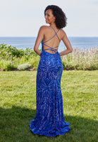 Sequin Sheath Prom Dress with Open Strappy Back