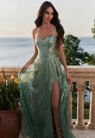 Sweetheart Sequin A-Line Prom Dress with Basque Waist