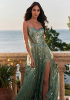 Sweetheart Sequin A-Line Prom Dress with Basque Waist