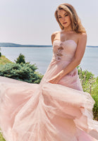 Glitter Tulle Keyhole Prom Dress with Rosettes