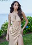 Keyhole Halter Textured Jersey Prom Dress with Exposed Corset
