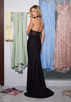 Criss Cross Halter Prom Dress with Exposed Corset
