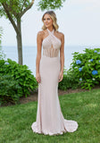 Criss Cross Halter Prom Dress with Exposed Corset