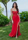 Draped Jersey Prom Dress with Beaded Strapless Bodice