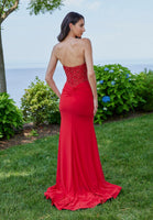 Draped Jersey Prom Dress with Beaded Strapless Bodice