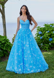 Floral Glitter A-Line Ball Gown Prom Dress