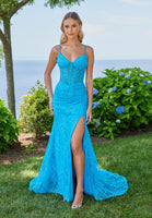 Lace Fit and Flare Prom Dress with Boned Bodice