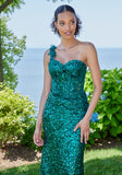 Sequin One Shoulder Prom Dress with Corset Back