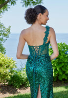 Sequin One Shoulder Prom Dress with Corset Back