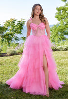 Beaded Three Dimensional Floral Tiered Tulle Prom Dress