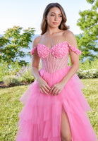Beaded Three Dimensional Floral Tiered Tulle Prom Dress