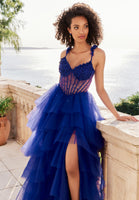 Beaded Three Dimensional Floral Tiered Tulle Prom Dress
