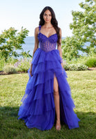 Beaded Three Dimensional Floral Tiered Tulle Prom Dress