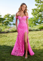 Patterned Sequin Prom Dress with Lace Up Back