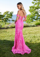Patterned Sequin Prom Dress with Lace Up Back