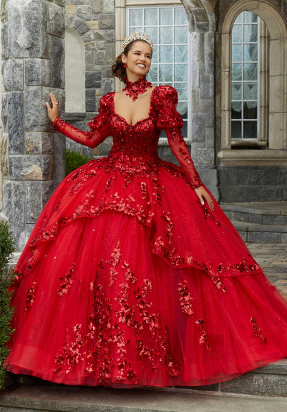 Sparkle Tulle Quinceañera Dress with Long Pouf Sleeves