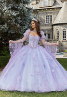 Glitter Tulle Quinceañera Dress with Three-Dimensional Floral Appliqués