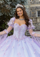Glitter Tulle Quinceañera Dress with Three-Dimensional Floral Appliqués