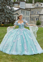 Glitter Tulle Quinceañera Dress with Three-Dimensional Floral Appliqués