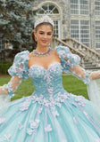 Glitter Tulle Quinceañera Dress with Three-Dimensional Floral Appliqués