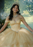 Rhinestone and Patterned Glitter Quinceañera Dress with Skirt Overskirt