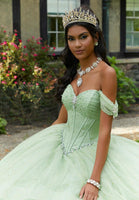 Rhinestone and Patterned Glitter Quinceañera Dress with Skirt Overskirt