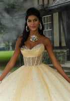 Sheer Corset Quinceañera Dress with Jeweled Beading