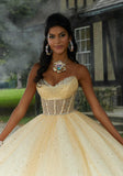 Sheer Corset Quinceañera Dress with Jeweled Beading