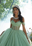 Sheer Corset Quinceañera Dress with Jeweled Beading