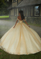Sheer Corset Quinceañera Dress with Jeweled Beading