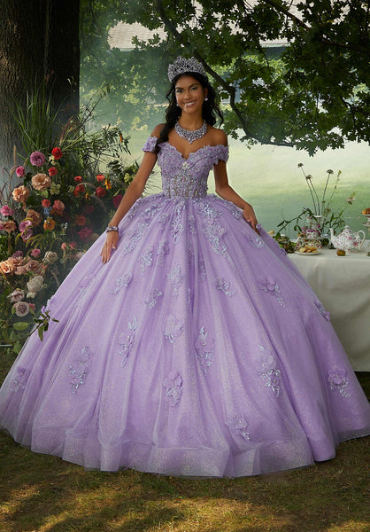 Rhinestone and Three-dimensional Floral Embroidered Quinceañera Dress