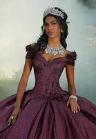 Pleated Shimmer Quinceañera Dress with Three-Dimensional Flowers