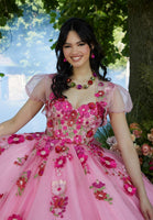 Crystal Beaded Floral Lace Quinceañera Dress