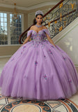 Crystal Beaded Three-Dimensional Floral Embroidered Quinceañera Dress with Sheer Bodice